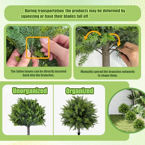 DOPGIB Artificial Cedar Topiary Ball Tree with Ground Spike: 23 Inch 2 Pack UV Resistant Faux Green Cypress Shrubs Plants Fake Bushes for Front Porch, Garden, Indoor and Outdoor Home Decor - Image 4