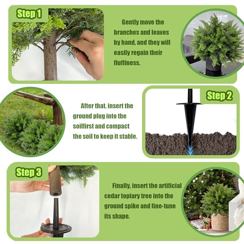 DOPGIB Artificial Cedar Topiary Ball Tree with Ground Spike: 23 Inch 2 Pack UV Resistant Faux Green Cypress Shrubs Plants Fake Bushes for Front Porch, Garden, Indoor and Outdoor Home Decor - Image 3