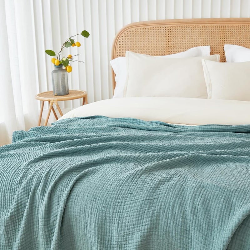 EMME Muslin Throw Blankets for Couch Breathable Gauze All Season Soft and Lightweight PreWashed Cotton Blanket Teal 60x80