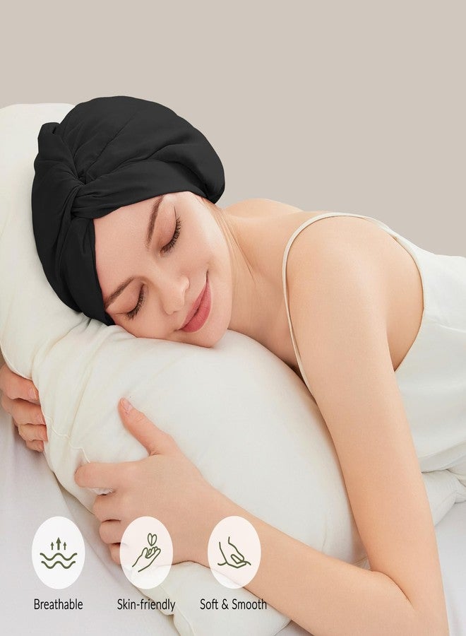 NatureKess 100% Mulberry Silk Bonnet for Sleeping Women, 22 Momme Grade-6A Double Layer Silk Hair Wrap with Elastic Band Stay On Head All Night(1PCS,Black) - Image 2