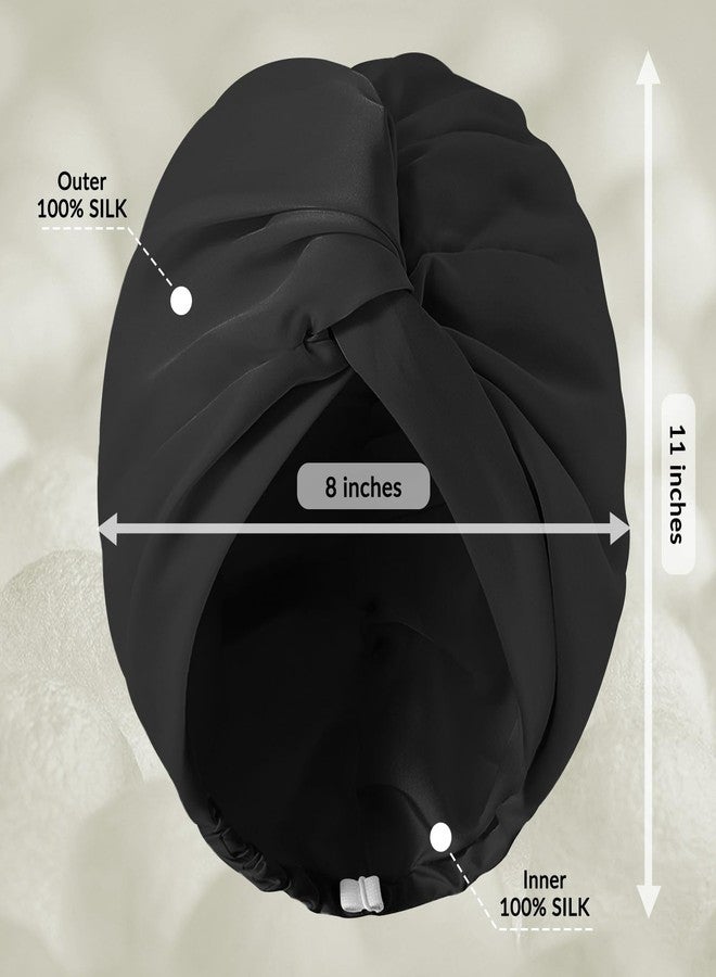NatureKess 100% Mulberry Silk Bonnet for Sleeping Women, 22 Momme Grade-6A Double Layer Silk Hair Wrap with Elastic Band Stay On Head All Night(1PCS,Black) - Image 5