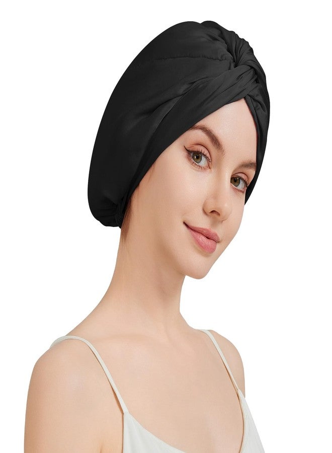 NatureKess 100% Mulberry Silk Bonnet for Sleeping Women, 22 Momme Grade-6A Double Layer Silk Hair Wrap with Elastic Band Stay On Head All Night(1PCS,Black) - Image 1