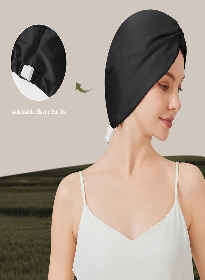 NatureKess 100% Mulberry Silk Bonnet for Sleeping Women, 22 Momme Grade-6A Double Layer Silk Hair Wrap with Elastic Band Stay On Head All Night(1PCS,Black) - Image 4