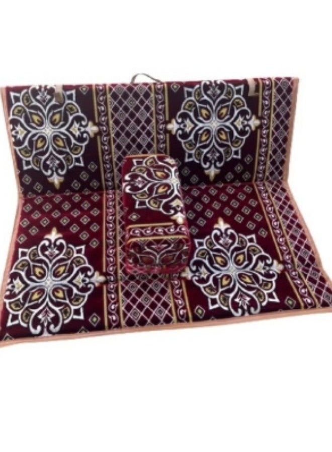 سمارت هوم مجموعة جلوس أرضية تراثية مكونة من 9 قطع مناسبة للسفر والرحلات البرية والحديقة , طقم فرشة تخييم ارضية مع اربع مراكى و 4 كراسي وبساط من القماش عالي الجودة يكفي ل 8 أشخاص (قماش تركي) - Image 4