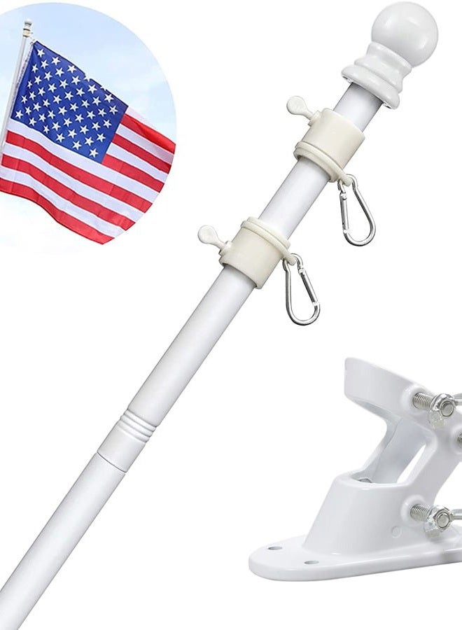 Barcetine White Flag Pole for House with Holder Bracket,5-6ft Tangle Free Flag Poles for Outside House,Heavy Duty House Flag Pole Kit for 3x5 American Flags, Metal Flagpoles Residential for Outdoor Porch Garage - Image 1