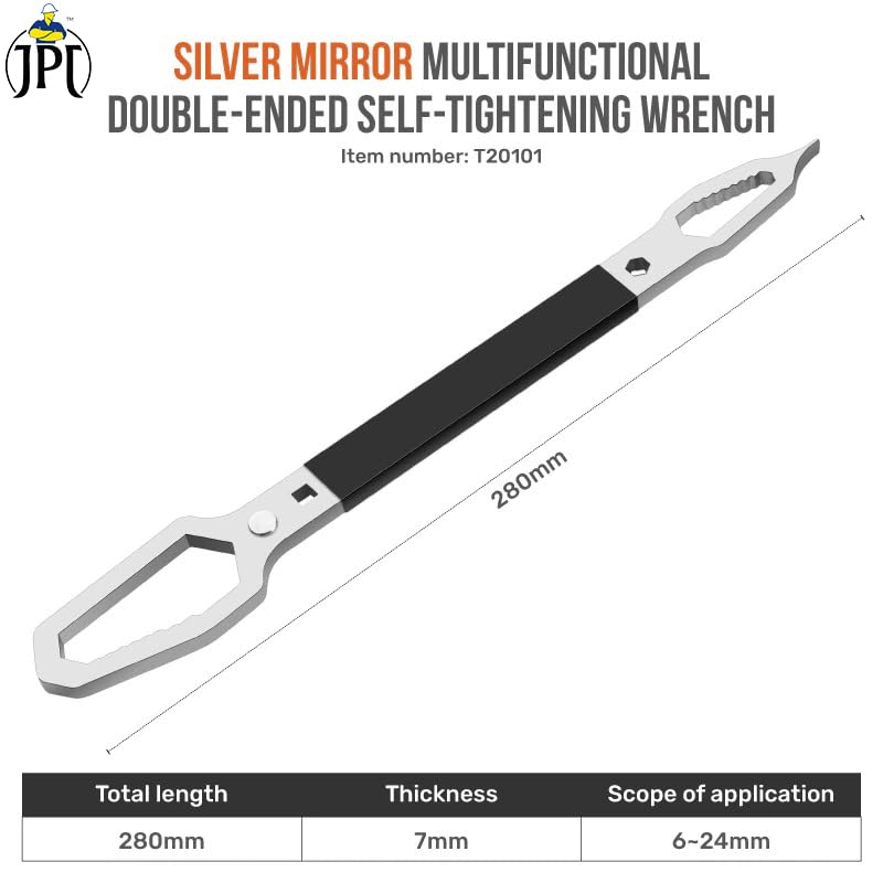 JPT Multifunction Double Head Sink Wrench | Slotted Screwdriver, Crow Bar, Survival Hammer Function | Double-ended Adjustable Wrench Tool | Suitable for 6-13mm Screws & Nuts - Image 2