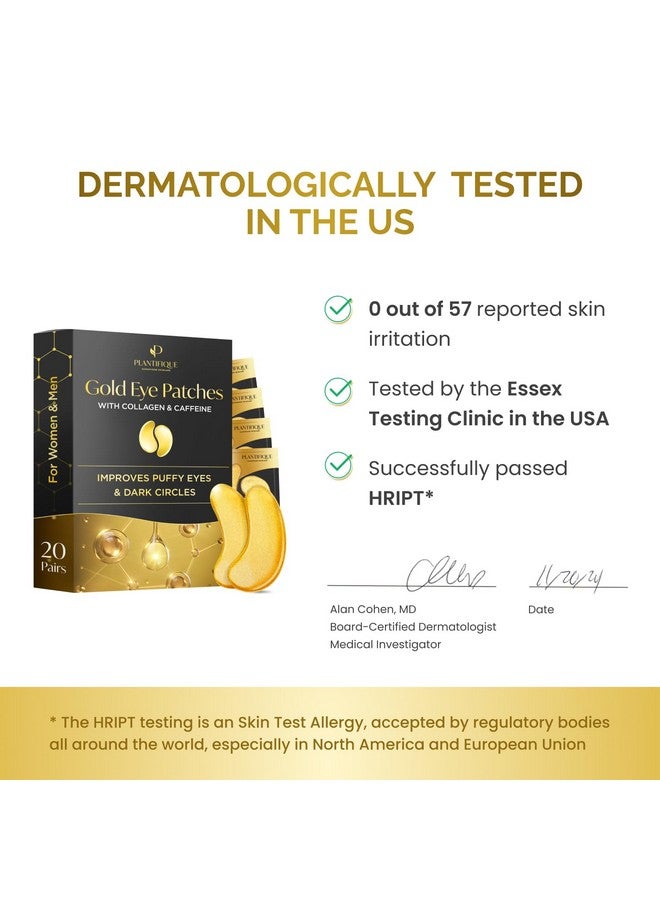 PLANTIFIQUE Gold Under Eye Patches for Puffy Eyes and Dark Circles 20 Pairs Under Eye Masks for Dark Circles and Puffiness Eye Gels with Collagen & Caffeine Anti Aging Gold Eye Mask Skincare - Image 5