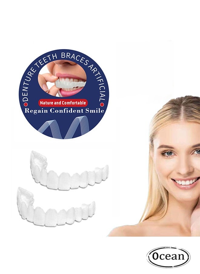 Ocean Instant Veneers Dentures Fake Teeth Braces Whitening Cosmetic Tooth Covering Snap on Smile Teeth Top and Bottom Clip in Veneers Teeth Temporary Upper and Lower False Teeth for Men and Women  - Image 1