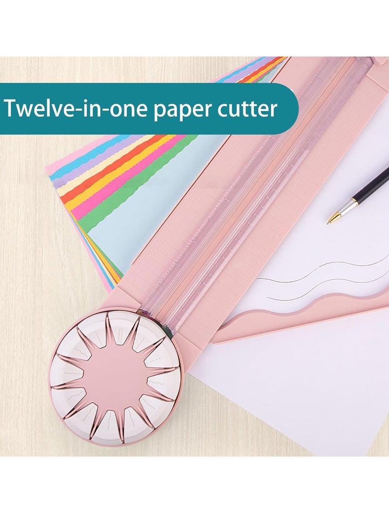 Paper Cutting Machine, 12-In-1 Multi-Function Cutting Machine Paper Cutting Machine, Equipped With Pink Size Scrapbook, Photo Card, Gift Packaging - Image 1