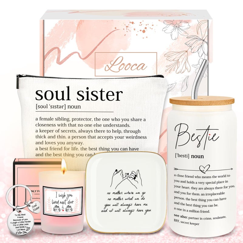 Looca Best Friend Birthday Gifts for Women Friendship Gifts for Women Bestfriend Birthday Gift for Best Friend Woman Bestfriend Gift Ideas with Cup Bag Candle Keychain for Soul Sister Bestie BFF - Image 1