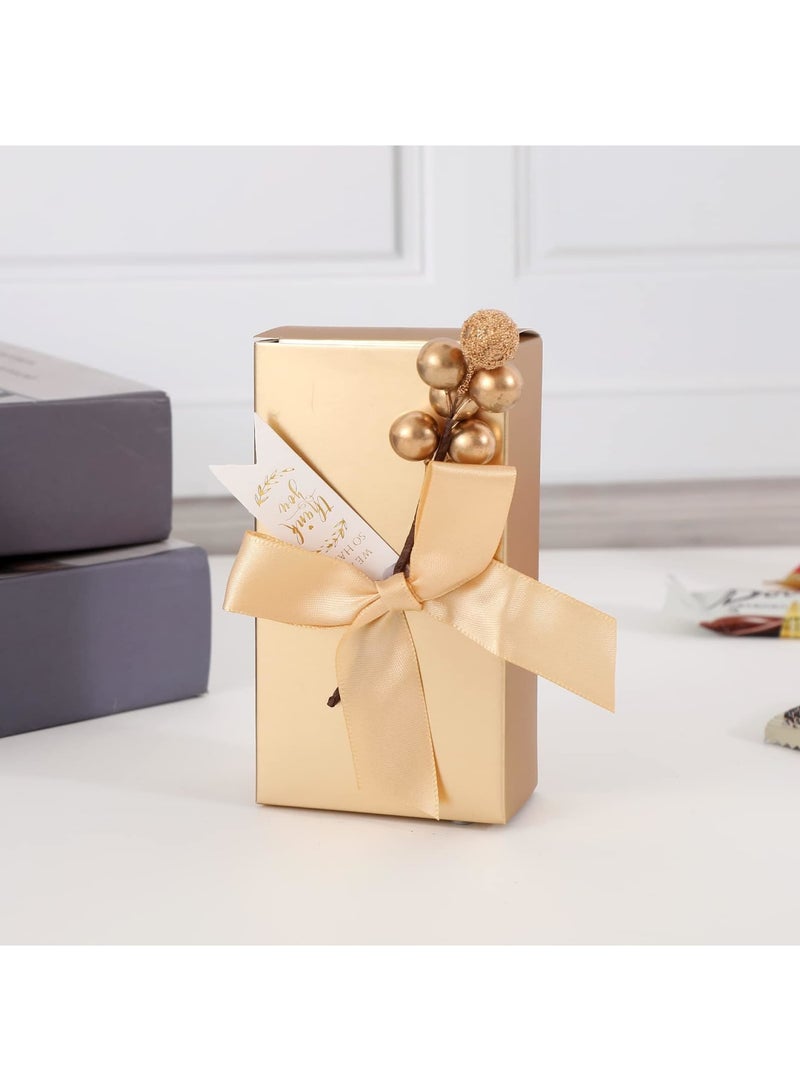 SYOSI 50 Pack Glossy Gold Paper Champagne Color Candy Gift Boxes for Bridal Shower, Baby Shower, Favors Small Candy Packing Box, Wedding Party Favor Boxes, Graduation Gift with Bows Flowers and Tags (Gold) - Image 4