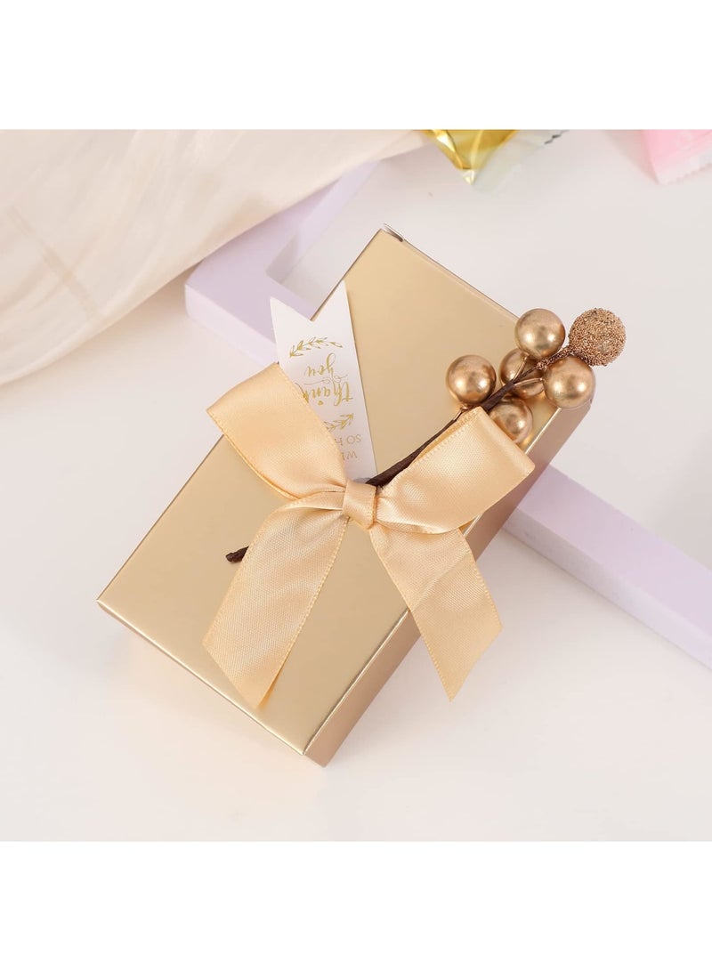 SYOSI 50 Pack Glossy Gold Paper Champagne Color Candy Gift Boxes for Bridal Shower, Baby Shower, Favors Small Candy Packing Box, Wedding Party Favor Boxes, Graduation Gift with Bows Flowers and Tags (Gold) - Image 5