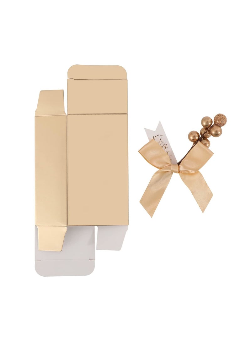 SYOSI 50 Pack Glossy Gold Paper Champagne Color Candy Gift Boxes for Bridal Shower, Baby Shower, Favors Small Candy Packing Box, Wedding Party Favor Boxes, Graduation Gift with Bows Flowers and Tags (Gold) - Image 2