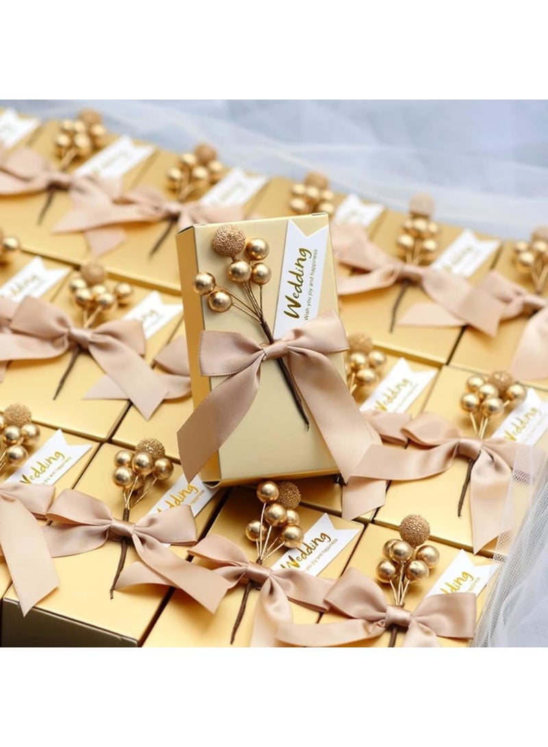 SYOSI 50 Pack Glossy Gold Paper Champagne Color Candy Gift Boxes for Bridal Shower, Baby Shower, Favors Small Candy Packing Box, Wedding Party Favor Boxes, Graduation Gift with Bows Flowers and Tags (Gold) - Image 1
