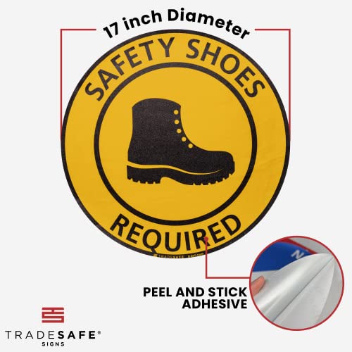 TRADESAFE Safety Shoes Required Anti-Slip Floor Sticker - Closed Toe Shoes Required Caution Sign, Peel and Stick Adhesive Vinyl Sign, ANSI-Compliant, 17” Diameter Round Sticker - Image 3