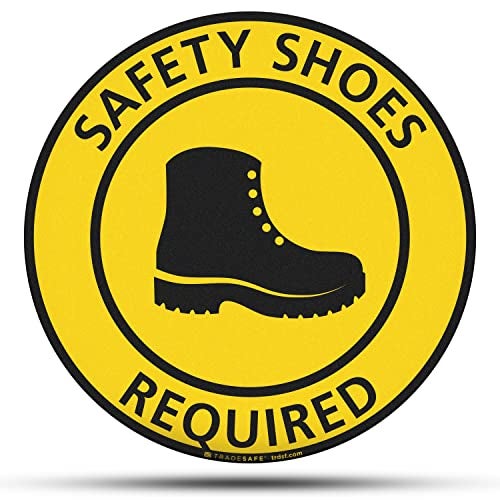 TRADESAFE Safety Shoes Required Anti-Slip Floor Sticker - Closed Toe Shoes Required Caution Sign, Peel and Stick Adhesive Vinyl Sign, ANSI-Compliant, 17” Diameter Round Sticker - Image 1