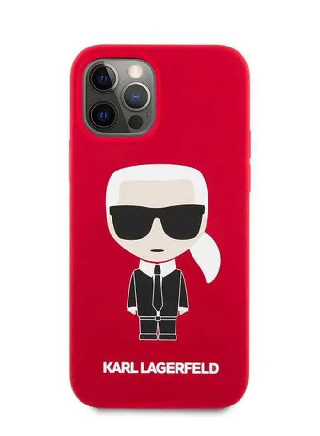 كارل لاغرفيلد جراب iPhone 12 / 12 Pro مقاس 6.1 بوصة من السيليكون السائل من Ikonik غطاء كامل الجسم / جراب بحلقة مرفوعة / تصميم رفيع / سهل التركيب / حماية من السقوط والصدمات - أحمر - Image 1