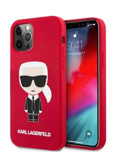 كارل لاغرفيلد جراب خلفي من السيليكون السائل لهاتف iPhone 12 / 12 Pro مقاس 6.1 بوصة من Ikonik / جراب بحلقة مرفوعة / تصميم نحيف / سهل التركيب / حماية من السقوط والصدمات / جراب PU Saffiano - أحمر  - Image 4