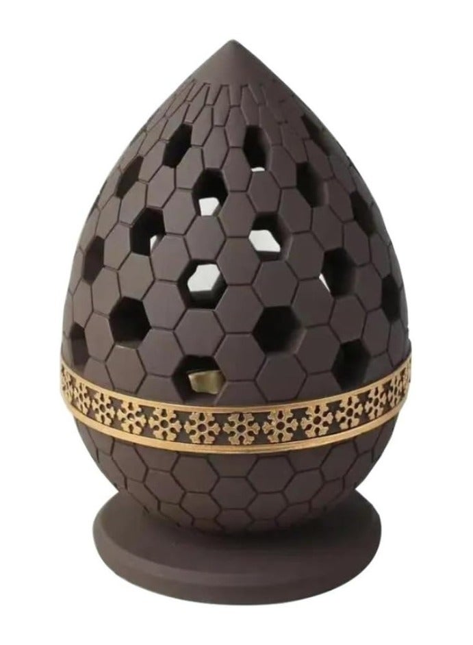 daroge Ceramic Incense Burner - Golden Metal Tray Inside - Dome Style Oud Burn Stand Used for Indoor Air Purification/Home Decoration/Meditation - Chocolate - Image 1