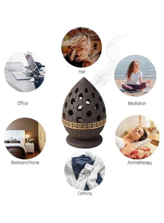 daroge Ceramic Incense Burner - Golden Metal Tray Inside - Dome Style Oud Burn Stand Used for Indoor Air Purification/Home Decoration/Meditation - Chocolate - Image 4