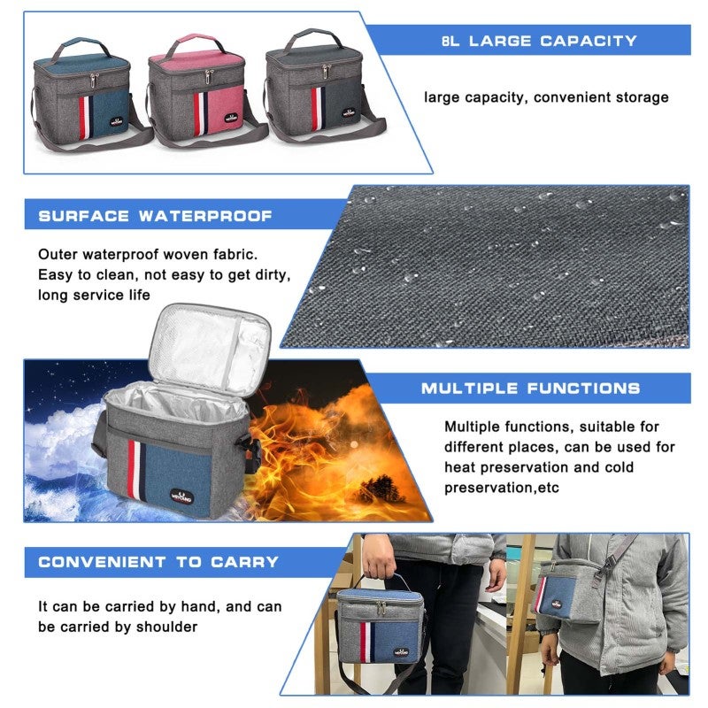 Aluminium Foil Lunch Bag Pink: Waterproof Stain-resistant Fabric - Easy-to-clean Alloy Zipper Insulation Bag for Office Camping Picnic - Image 3