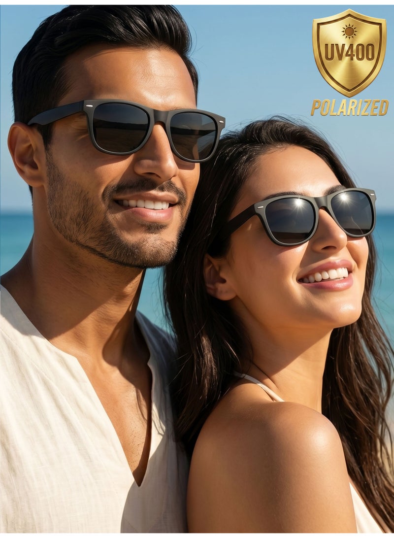 Polarized Square Sunglasses Unisex, UV400 Driving Lenses, Classic Retro Style, Matte Black  2140 - Image 1