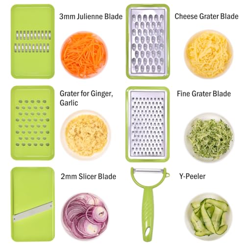 NACOLUS Cheese Grater with Container5 In 1 Mandoline Slicer for KitchenMulti Purpose Vegetable Slicer Easy to Clean Vegetable ChopperCheese ShredderJulienne Slicer and Peeler - Image 3
