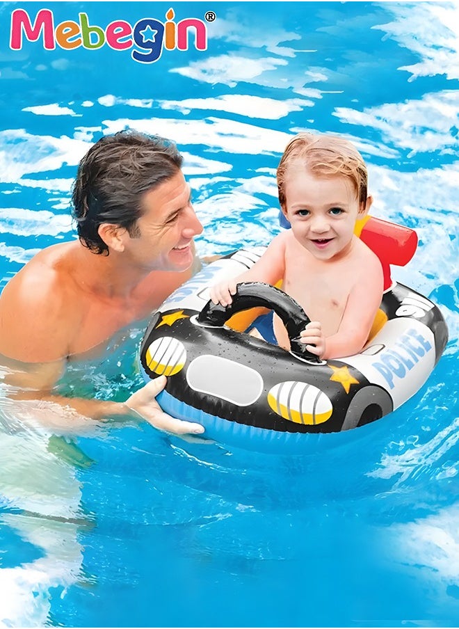 MEBEGIN - Police Car Shape Baby Pool Float with Safty Seat 71*57cm, Inflatabl Baby Swim Floatie for Baby Toddler Pool Swimming Tools,Pool Floaties Lounge for Summer Seat Boat Inflatable Swimming Ring Trainer Wa - Image 1