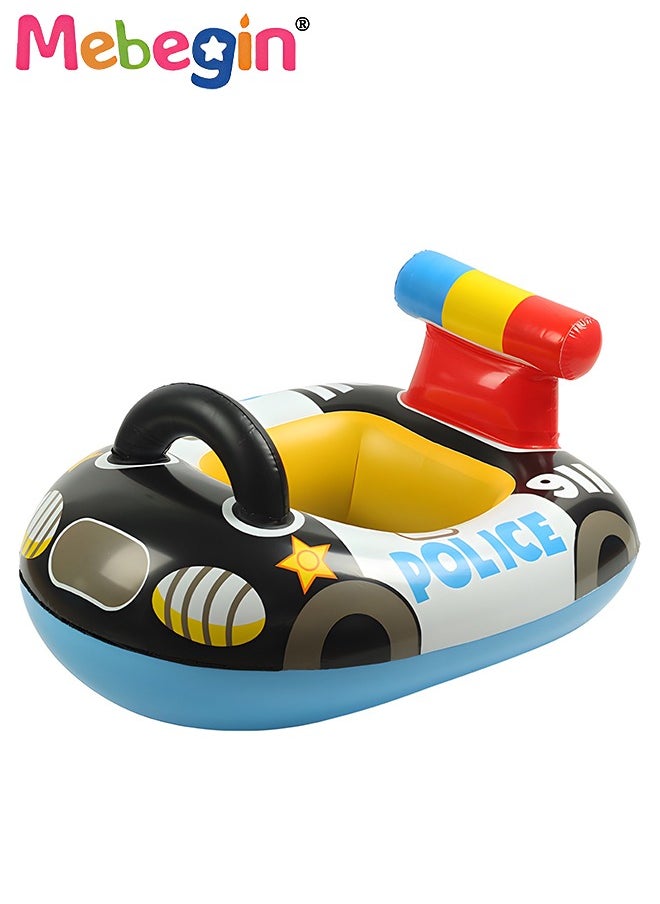 MEBEGIN - Police Car Shape Baby Pool Float with Safty Seat 71*57cm, Inflatabl Baby Swim Floatie for Baby Toddler Pool Swimming Tools,Pool Floaties Lounge for Summer Seat Boat Inflatable Swimming Ring Trainer Wa - Image 1