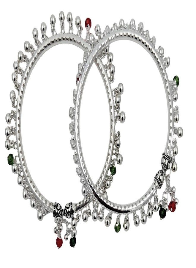 Stylewell (1 Pair) Adjustable Traditional Design Metal Alloy Latkan Crystal Diamond Ghungroo Leg Painjan Payal Anklets Rajasthani Style Round Foot Bangle Kada Fashion Jewellery Set For Women's And Girl's - Image 1
