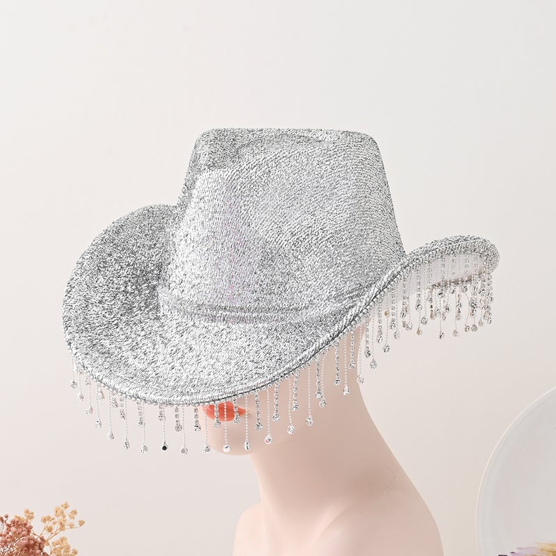 New Men'S And Women'S Western Cowboy Hat Big Brim Fashion Rhinestone Tassel Peach Heart Design Bride Hat Birthday - Image 4