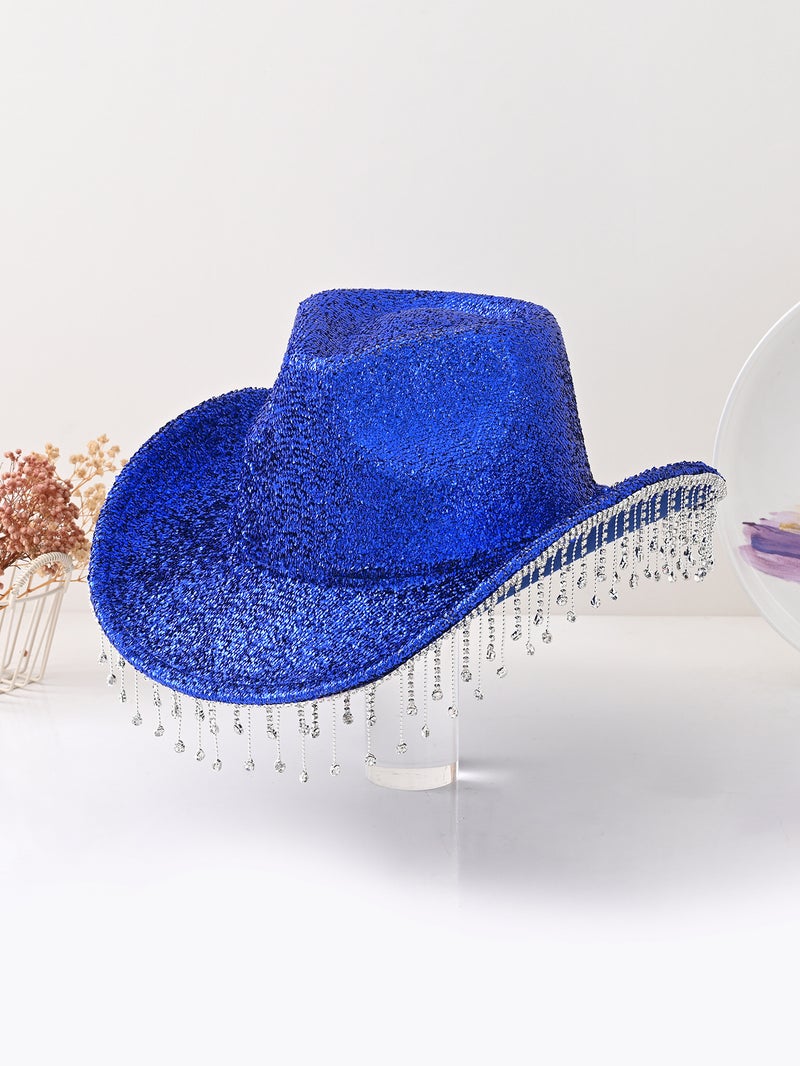New Men'S And Women'S Western Cowboy Hat Big Brim Fashion Rhinestone Tassel Peach Heart Design Bride Hat Birthday - Image 1