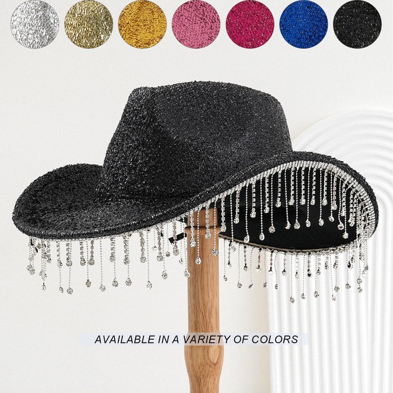 New Men'S And Women'S Western Cowboy Hat Big Brim Fashion Rhinestone Tassel Peach Heart Design Bride Hat Birthday - Image 2