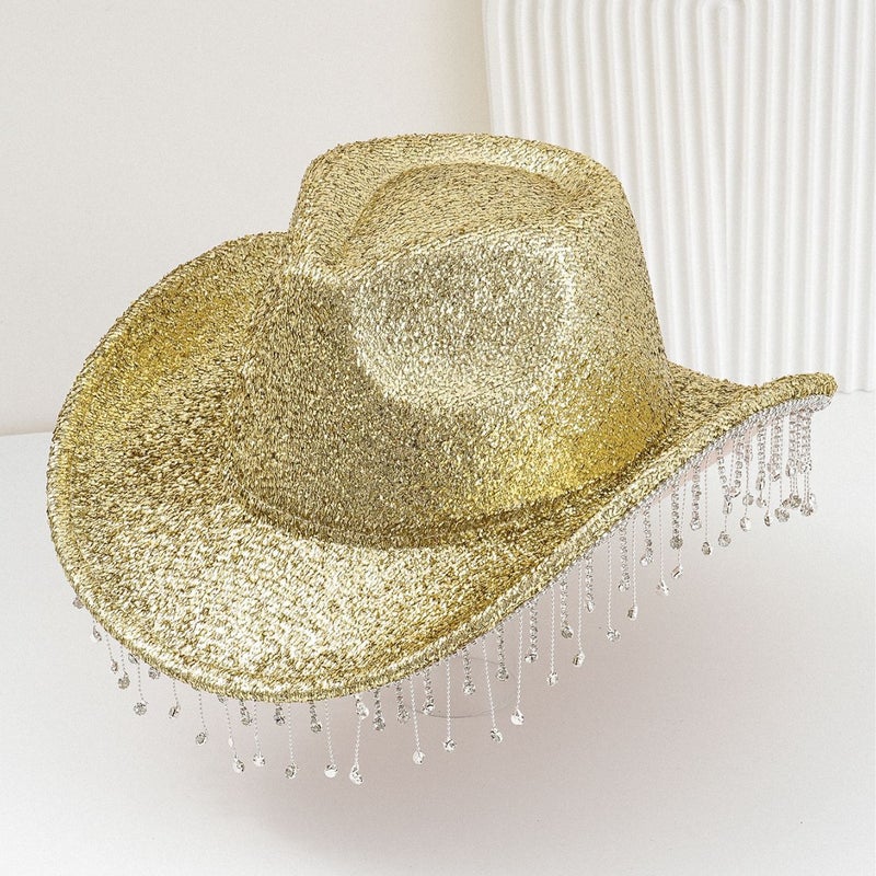 New Men'S And Women'S Western Cowboy Hat Big Brim Fashion Rhinestone Tassel Peach Heart Design Bride Hat Birthday - Image 5