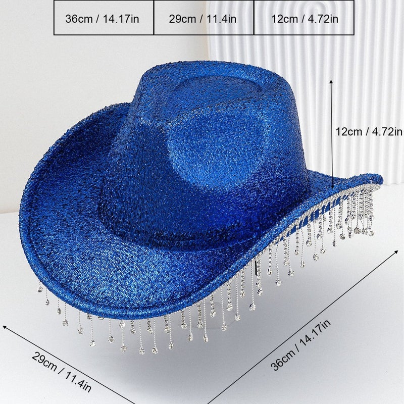 New Men'S And Women'S Western Cowboy Hat Big Brim Fashion Rhinestone Tassel Peach Heart Design Bride Hat Birthday - Image 3