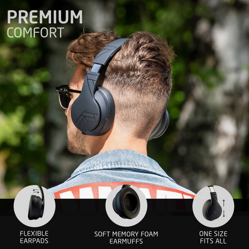 PowerLocus Wireless Bluetooth Headphones, Over Ear Headphones with Microphone, 50H Playtime, HiFi Stereo Sound, Deep Bass, Soft Earmuffs, Foldable Lightweight Headphones for Travel/PC/Cell Phone - Image 2