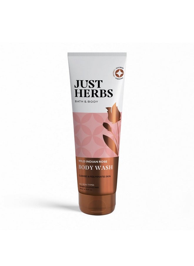 Just Herbs Organic Wild Indian Rose Refreshing Body Wash Gel For Men & Women Cleanses Exfoliates And Paraben Free 200 Ml  - Image 1