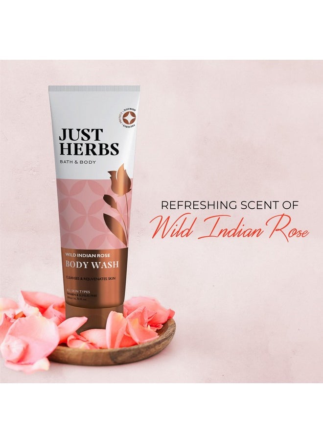Just Herbs Organic Wild Indian Rose Refreshing Body Wash Gel For Men & Women Cleanses Exfoliates And Paraben Free 200 Ml  - Image 2