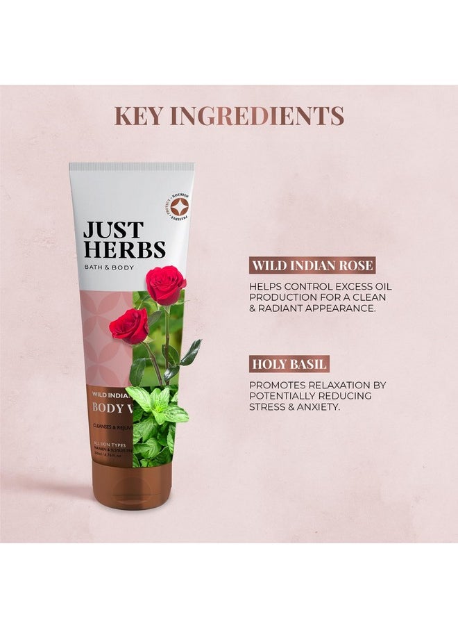 Just Herbs Organic Wild Indian Rose Refreshing Body Wash Gel For Men & Women Cleanses Exfoliates And Paraben Free 200 Ml  - Image 4