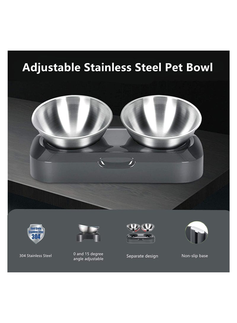 سيوسي Raised Cat Bowl with Stainless Steel, Non-Slip Silicone Mat  Raised Cat Feeder with 15°  0° Tilting Neck Protective Bowl for Pets, Cats Food and Water Feeding - Image 5