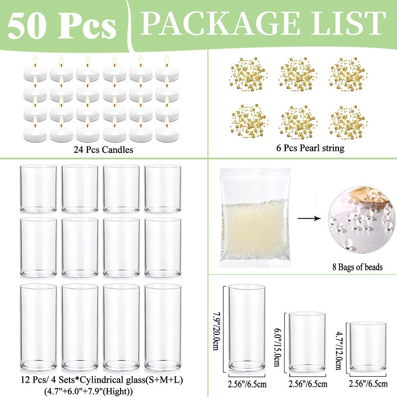 UDU 12 Set Glass Vases for Centerpieces with 24 White Floating Candles 80000 Vase Filler 6 Pearl String Party Event Home Wedding Centerpieces for Tables Decorations - Image 3