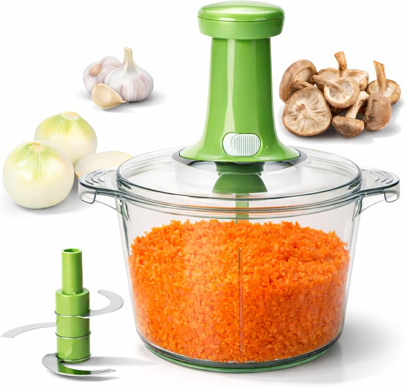 Brieftons Express Manual Food Chopper: 8.5-Cup, Clear, Versatile, Chop Veggies, Fruits, Herbs, Garlic, Onion, Salsa, Salad, Pesto, Guacamole, Coleslaw, Indian Cooking - Image 1
