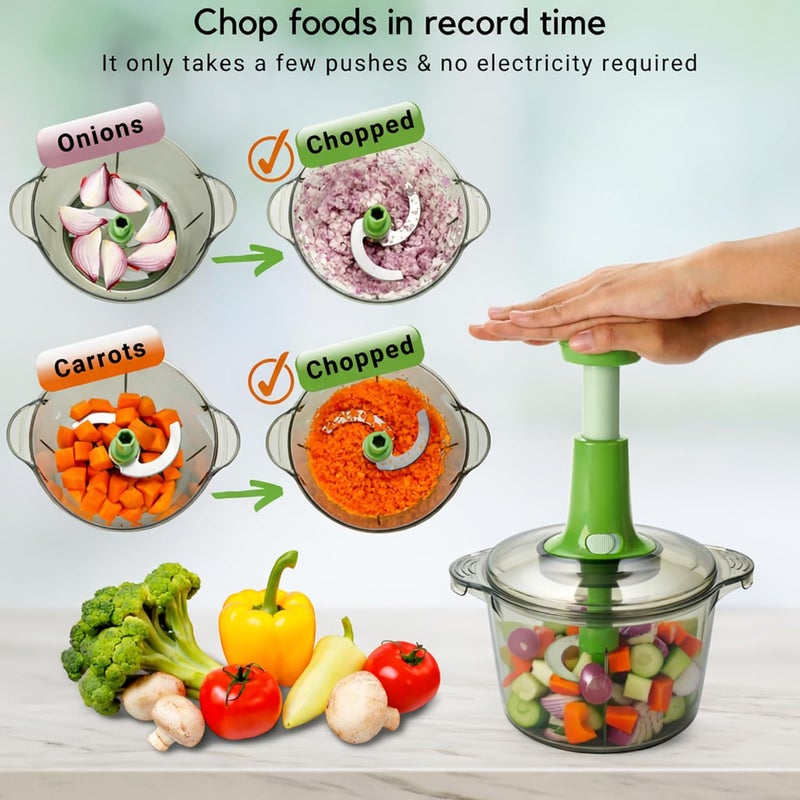 Brieftons Express Manual Food Chopper: 8.5-Cup, Clear, Versatile, Chop Veggies, Fruits, Herbs, Garlic, Onion, Salsa, Salad, Pesto, Guacamole, Coleslaw, Indian Cooking - Image 3