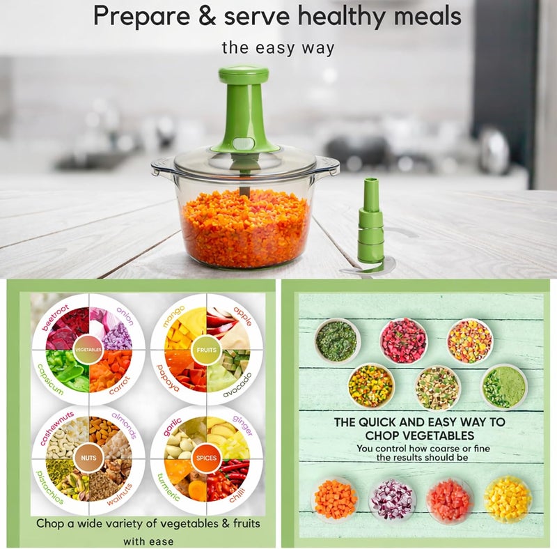 Brieftons Express Manual Food Chopper: 8.5-Cup, Clear, Versatile, Chop Veggies, Fruits, Herbs, Garlic, Onion, Salsa, Salad, Pesto, Guacamole, Coleslaw, Indian Cooking - Image 5