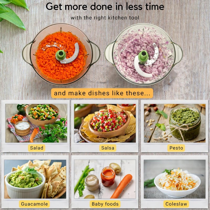 Brieftons Express Manual Food Chopper: 8.5-Cup, Clear, Versatile, Chop Veggies, Fruits, Herbs, Garlic, Onion, Salsa, Salad, Pesto, Guacamole, Coleslaw, Indian Cooking - Image 2