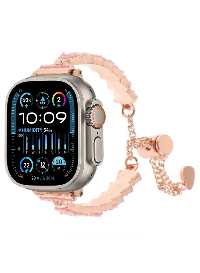Replacement Strap For Apple Watch Ultra 49mm Shell Beads Chain Bracelet Metal Watch Band Pink White Rose Gold 