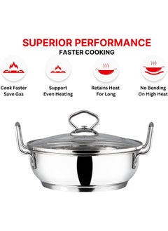 VINOD Stainless Steel Kadhai/Cooking Pot with Glass Lid - 2.7 Litre, 24cm  - Image 5