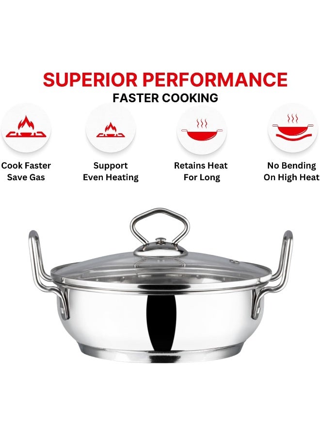 VINOD Stainless Steel Kadhai/Cooking Pot with Glass Lid - 2.7 Litre, 24cm - Image 5