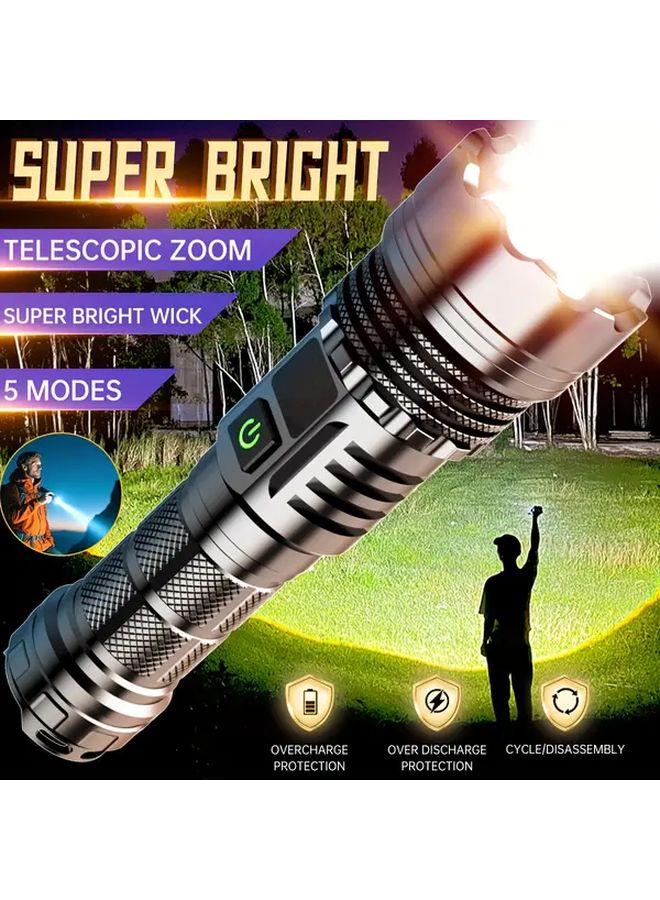 Zoomable Flashlight 5 Modes USB Rechargeable 18650 Battery Telescopic Beam Camping Lamp - Image 2