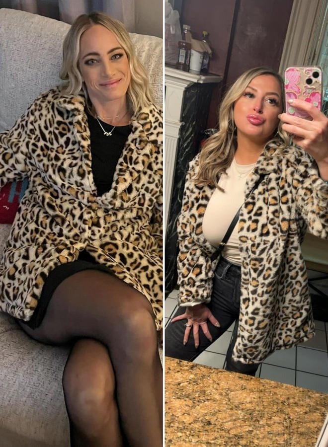 Omoone Women's Faux Fur Jackets Autumn Winter Leopard Coats Loose Fur Coat with Pockets, Whiteorange, XL - Image 5
